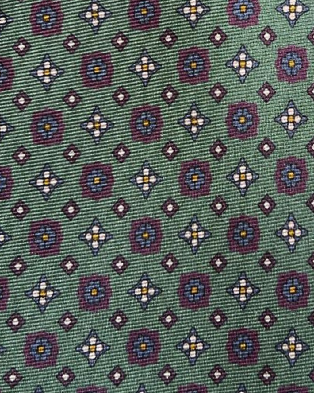 Gravata Seda Verde Musgo Flores e Losangos