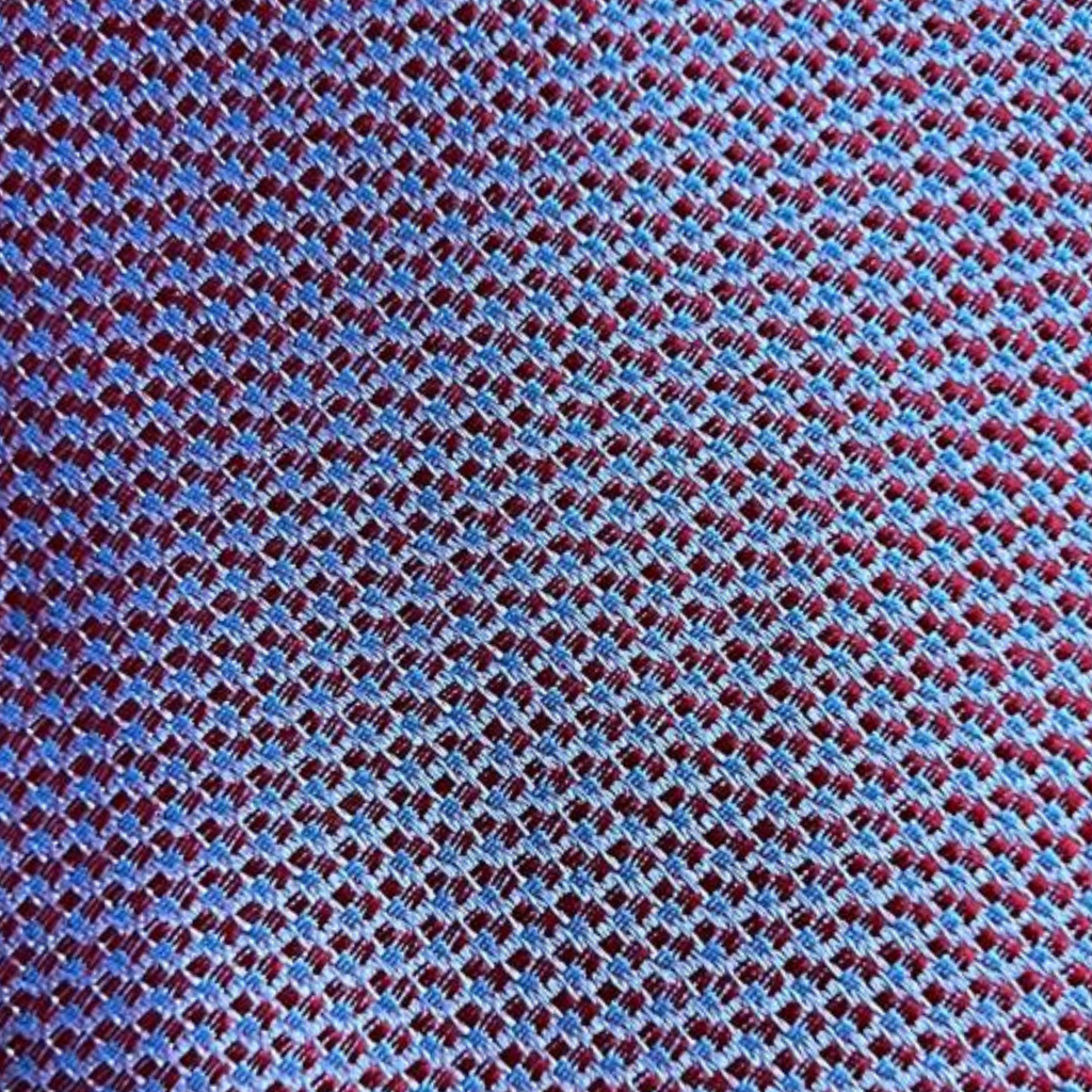Gravata Jacquard de Seda Vermelha Losangos Pratas e Azul