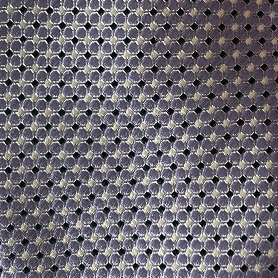 Gravata Jacquard de Seda Lilás Pontos Quadrados Azul e Branco